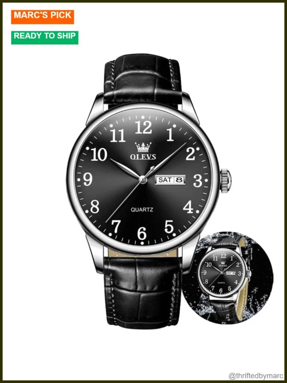 Men's Dress Watch Waterproof Leather Band Large Face Analog Quartz Business